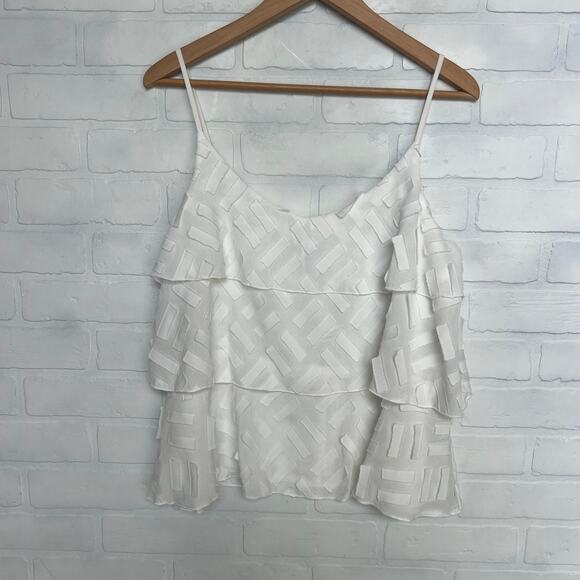 AMANDI Anthropologie White Layered Ruffle Camisole Blouse Top -sz M - Picture 3 of 6